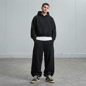 Ensemble sweat à capuche et pantalon de survêtement thermique d'hiver pour homme, personnalisé OEM/ODM, en molleton de coton épais 500 GSM, coupe ample et oversize - Product Image 5