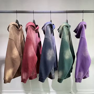 เสื้อฮู้ดดี้สีเทาแบบย้อมสีเอซิดทรงโอเวอร์ไซส์สำหรับผู้ชาย แต่งลายเพ้นท์สเปรย์ กระเป๋าจิงโจ้ สไตล์วินเทจ สตรีทแวร์ - Product Image 4