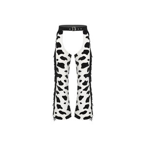 Cow Print <b>Equestrian</b> Pants With Fringe And Belted Waist - Product Image 1
