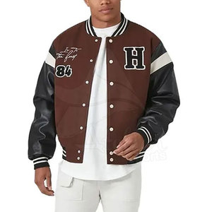Classic Black <b>Leather</b> Winter Men's Vintage Varsity Letterman <b>Jacket</b> Stand Eco-Friendly Front Chocolate <b>Brown</b> White Buttons - Product Image 4