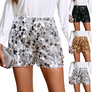 Shorts pour femmes à taille haute, élastiques, respirants, en Spandex/Polyester, pour soirée, mode, sexy, tenue de club, argent, or, noir - Product Image 1