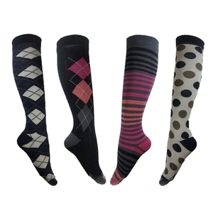 Chaussettes d'équitation pour femmes, hauteur genou, couleur unie gris avec bout et talon noirs, chaussettes d'équitation coupe classique - Product Image 4