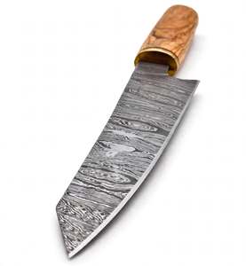 Couteau de chef Bunka artisanal en acier Damas avec manche en bois d'olivier naturel et collier en laiton - Product Image 4