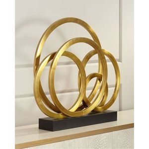 Sculpture Métallique Abstraite Contemporaine, Finition Or Luxe, Cercles Géométriques Entrecroisés, Décoration de Table, Centre de Table pour Art Moderne - Product Image 1