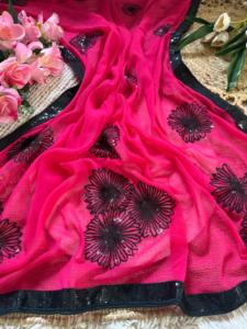 Indian Traditional Ethnic Beautiful Georgette Saree with Embroidery <b>Sequins</b> Work for Women Wedding <b>Party</b> Wear Elegant Outfit - Product Image 5