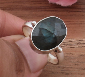 Bague en argent sterling 925 avec sertissage en labradorite naturelle, pierre précieuse à reflets bleus, bijoux classiques en turquoise véritable pour femmes, vente en gros - Product Image 5