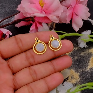 Piedra lunar arcoíris hecha a mano, accesorios y componentes de joyería DIY, textura, chapado en oro de 18 quilates, forma redonda, piedras preciosas, joyería de moda - Product Image 2