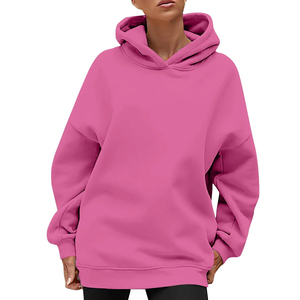 Sweat à capuche oversize pour femme, couleur unie, manches longues, mélange de coton, tricoté, respirant, pour l'automne - Product Image 4