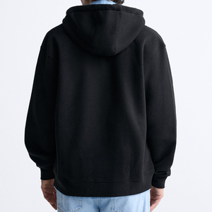 Men's <b>Black</b> Hooded Pullover Sweatshirt Regular Fit 100% Cotton <b>Fleece</b> Solid Winter Casual Letter Print Front Logo - Product Image 5