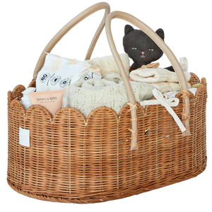 Organizador de Pañales para Bebé Ecológico de Lujo Premium, Cesta de Mimbre Hecha a Mano con Borde Festoneado, Divisor Extraíble Multifuncional - Product Image 2