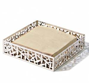 Caja de pañuelos metálica moderna con diseño de hojas, organizador perfecto para el hogar, organizador de vajilla y para uso en la oficina. - Product Image 1