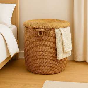 Handwoven <b>Seagrass</b> Storage <b>Basket</b> <b>with</b> <b>Lid</b> | Eco‑Friendly Natural Woven Laundry & Home Organizer - Product Image 5