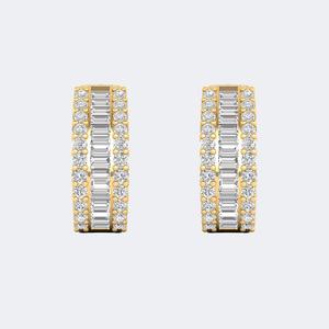 Pendientes de aro Huggie de triple fila con diamantes mixtos redondos y baguette de 4.30 CTW - Product Image 4