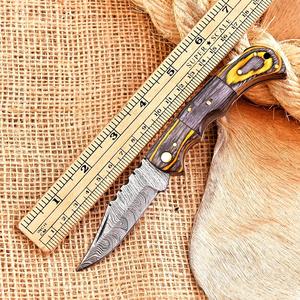 มีดพับเหล็กดามัสกัสเกรดอุตสาหกรรม Nordic Forge ด้ามไม้ Pakka พร้อมปลอกหนัง พกพาสะดวก ใช้สำหรับล่าสัตว์ ตั้งแคมป์ และกิจกรรมกลางแจ้งอื่นๆ - Product Image 2