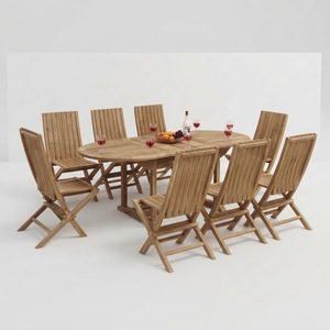 Ensemble de meubles de jardin de luxe résistant aux intempéries, table et chaises en teck massif - Product Image 1