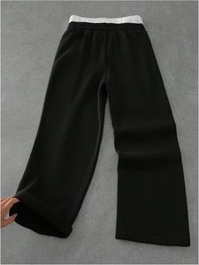 High Street Men's Baggy Wide Leg Straight Sweatpants <b>Elastic</b> Waist Breathable 100% Cotton Workout Gym Jogger <b>Trousers</b> Streetwear - Product Image 3