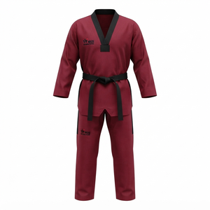 WIZE INTERNATIONAL Taekwondo Dobok Uniforme Adulte Unisexe Marron Polyester Coupe Classique Durable Logo Avant - Product Image 1