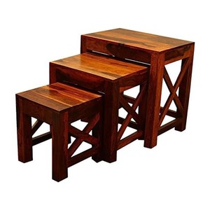 Sheesham Wood Nesting <b>Stool</b> Set 3-Piece Interlocking Wholesale India - Product Image 5