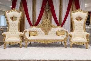Punjabi <b>Wedding</b> Roka Ceremony Stage Back <b>Frame</b> Customized Indian <b>Wedding</b> Gold Maharaja Sofa Set Traditional Treated Wood Theme - Product Image 5