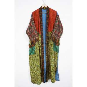 Kimono de Seda Reciclada, Estilo Romántico Boho, para la Playa, con Estampado Floral y Rayas, Bata de Seda Suave, Sexy, para Mujer - Product Image 1