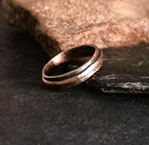 Copper <b>Magnetic</b> <b>Ring</b> Unisex <b>Ring</b> Band Traditional Ayurvedic Healing Jewelry Oxidized Center Groove Motif Border - Product Image 4