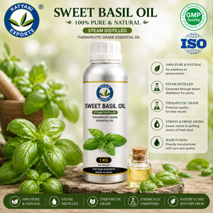 Huile Essentielle de Basilic Pure Naturelle Ocimum Basilicum Distillée à la Vapeur - Qualité Cosmétique - Fournisseur en Gros B2B en Vrac Inde - Product Image 1