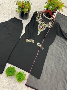 New Traditional Designer Heavy Faux Georgette 5mm Sleeve Salwar Kameez <b>Wedding</b> Wear <b>Top</b>-Palazzo Dupatta Embroidery Work Fabric - Product Image 5