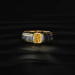 Bague élégante en or jaune avec diamant de 1,0 carat taille radiant, diamant de laboratoire, bague artisanale pour homme. - Product Image 1