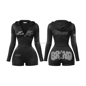 Conjunto de Sudadera Corta con Capucha y Logotipo Personalizado 2026 para Verano, Conjunto de 2 Piezas de Sudadera con Cremallera y Pantalones Cortos de Ciclista para Mujer, Ropa Deportiva de Dos Piezas para Mujer - Product Image 6