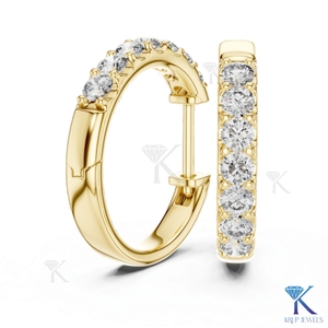 Boucles d'oreilles créoles Huggie pavées à rangée unique en diamant CVD HPHT de laboratoire, fermoir à pression, en or massif 14K 18K, de luxe, pour femme, pour mariage et soirée - Product Image 5