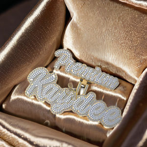 Collier pendentif tendance hip-hop personnalisé en argent 925 plaqué or avec lettre initiale cursive sertie de moissanite et de diamants – Cadeau de fête - Product Image 5