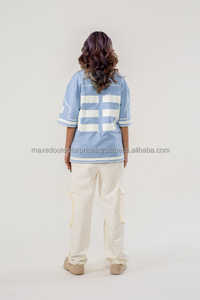 เสื้อยืดคอกลมแขนสั้นผ้าฝ้ายวินเทจสำหรับผู้หญิงเสื้อฟุตบอลอเมริกันสีฟ้าอ่อนโอเวอร์ไซส์ไซส์33ลายสตรีท - Product Image 3