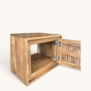 Mueble de Baño Moderno de Madera de Teca Sólida con Listones, Mueble de Baño de Lujo para Hotel, Montado en la Pared, con Listones Tipo Louvre y Puertas Dobles - Product Image 5