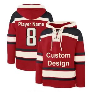 เสื้อฮู้ดฮอกกี้น้ำแข็งแบบกำหนดเอง สีแดงขาวลายทาง แขนยาว ปิดด้วยเชือกผูก สำหรับผู้ใหญ่ทุกเพศ ระบายอากาศได้ดี ผลิตจากผ้าโพลีเอสเตอร์ - Product Image 4