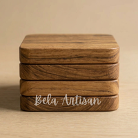 Ensemble de 4 sous-verres artisanaux modernes en bois de Papdi de Bela, grain naturel premium, durables, diamètre 400 mm, non toxiques, réutilisables pour boissons