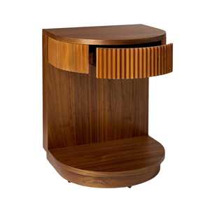 Modern Solid Wood Nightstand with Fluted Drawer Minimalist Bedroom Side <b>Table</b> <b>Walnut</b> Finish - Product Image 4