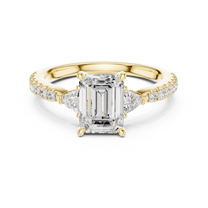 Bague de fiançailles, de mariage et d'anniversaire SATVIK RATNA de luxe avec diamant de laboratoire taille émeraude de 1,5 carat et bande accentuée en or 14K/18K - Product Image 4