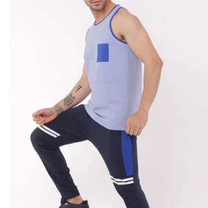 Camiseta sin mangas de punto de Spandex/Poliéster con cuello redondo, color liso, transpirable, para fitness casual, teñido liso, 120g - Product Image 2