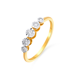 Bague en or jaune 18 carats avec diamants scintillants, bijou pour femme avec cinq pierres de diamant de forme ronde - Product Image 1