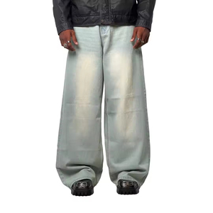 Jeans amples décontractés en denim uni pour hommes avec logo personnalisé, coupe ample, jambe large, en denim de haute qualité, faible MOQ - Product Image 1