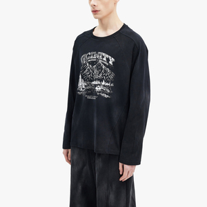 T-shirt à manches longues surdimensionné noir pour homme Vicinity avec imprimé montagne, manches raglan, col rond décontracté, en jersey de coton - Product Image 4