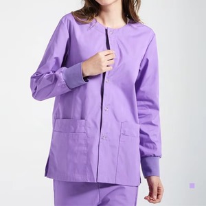 Women's Custom Color <b>Scrub</b> Top Long Sleeve With Buttons And Pockets Hospital Uniform Woven Cotton Polyester Blend - Product Image 4