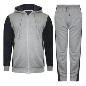 Ensemble de survêtement unisexe personnalisé noir et gris avec blocs de couleur, manches longues, fermeture éclair à capuche, poches latérales, tenue décontractée pour l'automne - Product Image 1