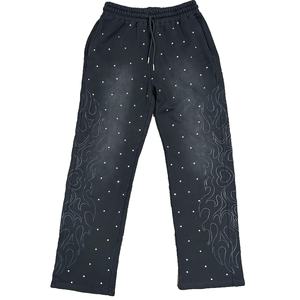 ผู้ผลิตเสื้อผ้าแฟชั่นใหม่เทอร์รี่พรีเมี่ยมผ้าฝ้ายปักโลโก้R Hinestone Baggy Flared Sweatpants Acidwahผู้ชาย - Product Image 1