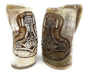 Novedad de 2025, taza de cuerno hecha a mano vikinga genuina, técnica de artesanía Natural pulida para beber de primera calidad - Product Image 1