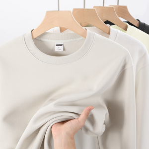 Sweat-shirt unisexe à col rond, couleur unie, tricoté, 100% coton, coupe ample, manches régulières, vêtement décontracté pour l'automne - Product Image 2