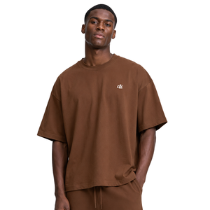 Camisetas casuales de algodón grueso con hombros caídos para hombre, cuello redondo acanalado, color liso, corte holgado, estilo urbano, logotipo personalizado, OEM, venta al por mayor - Product Image 1