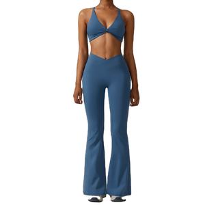 Conjunto de gimnasio con sujetador deportivo y leggings con cintura en V para mujer |   Traje de Yoga Ajustado y Transpirable con Control de Abdomen - Product Image 3