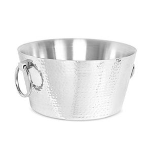 Cubo de hielo de metal martillado para champán con asa, acabado plateado, para bar, enfriador de cerveza y vino - Product Image 4