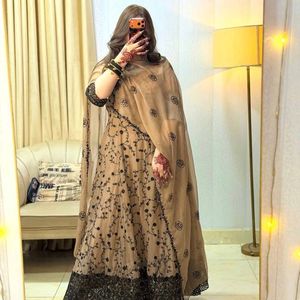 Designer Georgette Gown with 5mm <b>Sequins</b> Embroidery Full Sleeves Micro Cotton Inner Micro Silk <b>Pant</b> and Dupatta Set - Product Image 1